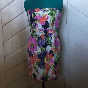 Strapless silk JCrew floral sheath dress